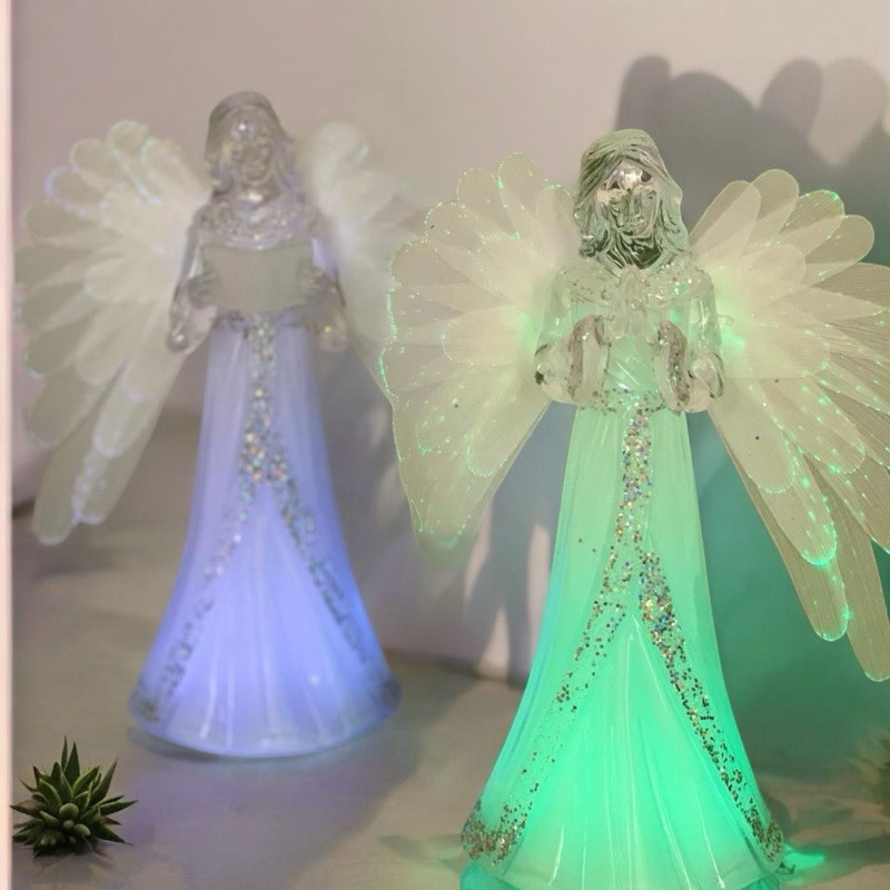 Anjo Muda De Cor 22 cm em Acrílico Asa em Fibra Decorativo a Pilha Anjo da Guarda
