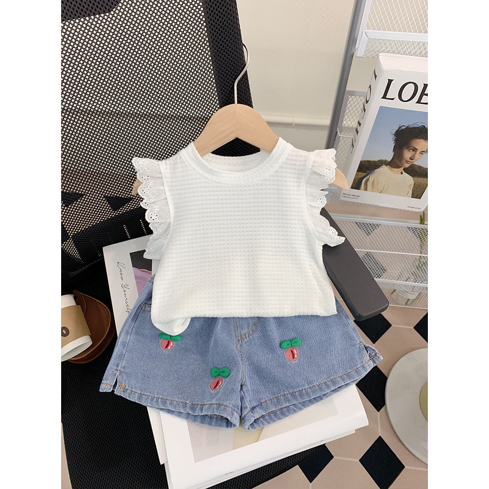 Meninas camiseta branca 2026 verão novo estilo crianças estilo ocidental puro algodão verão de manga curta camiseta bebê