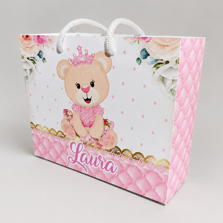 Sacolinha Personalizada Ursinha Realeza 10/15/20/25/30 Lembrancinha - Envio Rápido - Todos os Temas