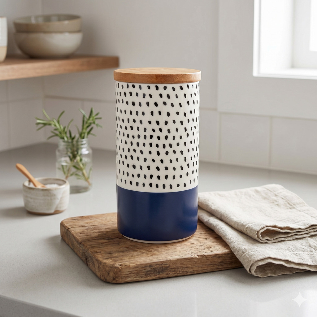 Pote Hermético 1500ml Azul Marinho Branco Poá para Cozinha