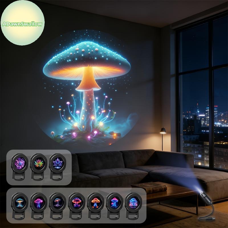 ADS Estrela Padrão LED USB Cogumelo Lâmpada Projetor Folha Sonhadora Luz Noturna Para Berçário Sala De Dormir Iluminação
