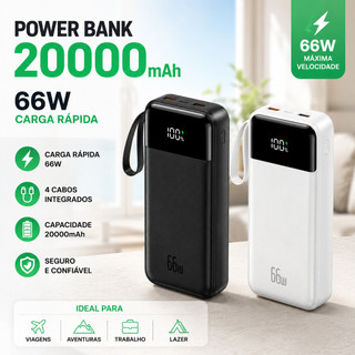 Carregador Power Bank 20000mah Portátil Display Digital 66W Carregamento Super Rápido Com…
