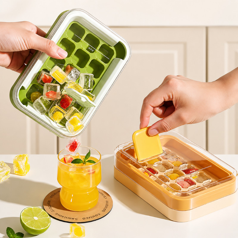 Forma de Gelo com 15 Cubos Caixa e Tampa para Freezer 16,2x4,2x11cm WL-2688