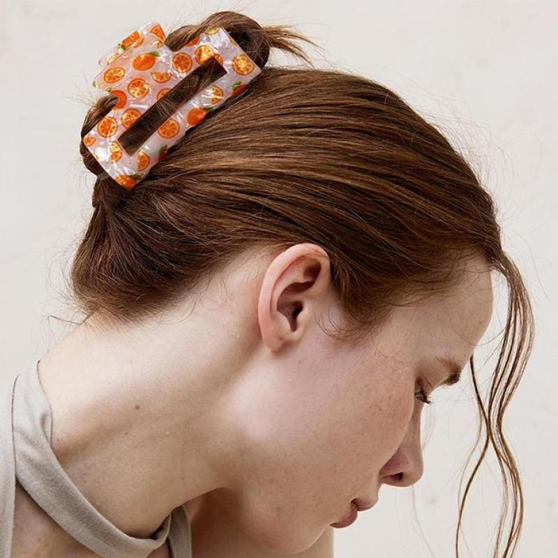 Presilha de Cabelo Decorativa Simples de Verão com Estampa de Limão, Presilha Quadrada Colorida para Mulheres, Acessório