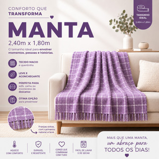 Manta Grande para Sofá 2,40 x 1,80m em Algodão Macio – Elegância e Conforto
