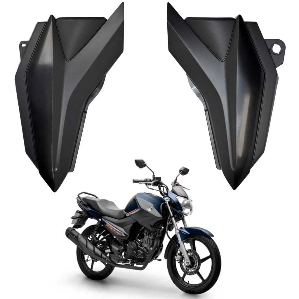 PAR CARENAGEM TAMPA LATERAL BATERIA YAMAHA YBR FACTOR 125 150 PRETO 2017 A 2024 PARAMOTOS YAMAHA