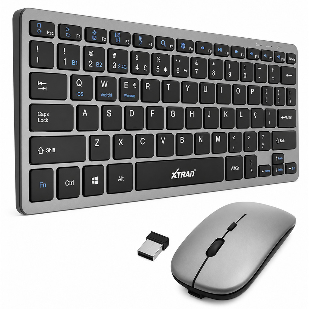 Kit para Notebook PC Windows Teclado e Mouse 2.4GHz Sem Fio Bluetooth Recarregável ABNT