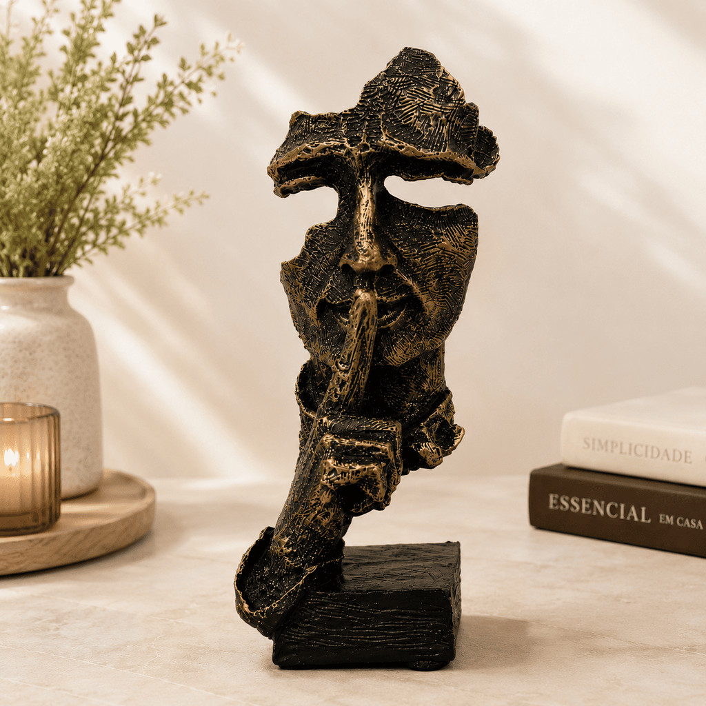 Escultura Decorativa Abstrata Silêncio Dourada em Resina