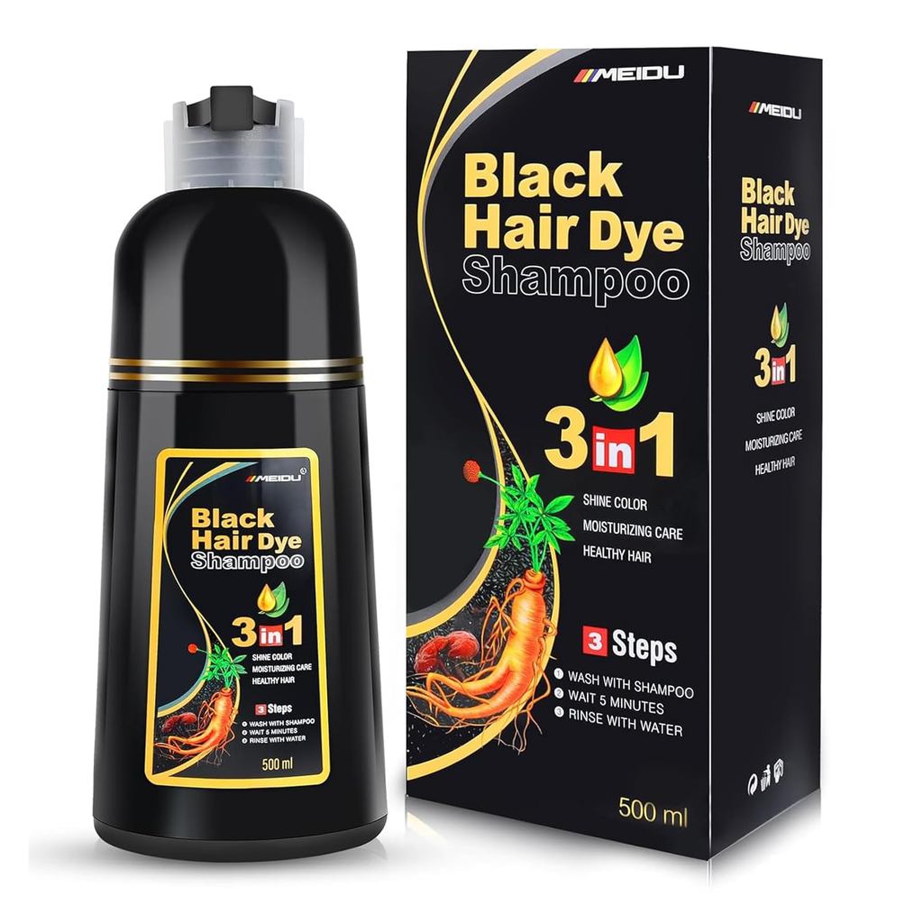 Shampoo Tintura de Cabelo Preto IIIMEIDU 3 em 1 para Cabelos Grisalhos, Shampoo com Ingredientes Herbais para Mulheres e