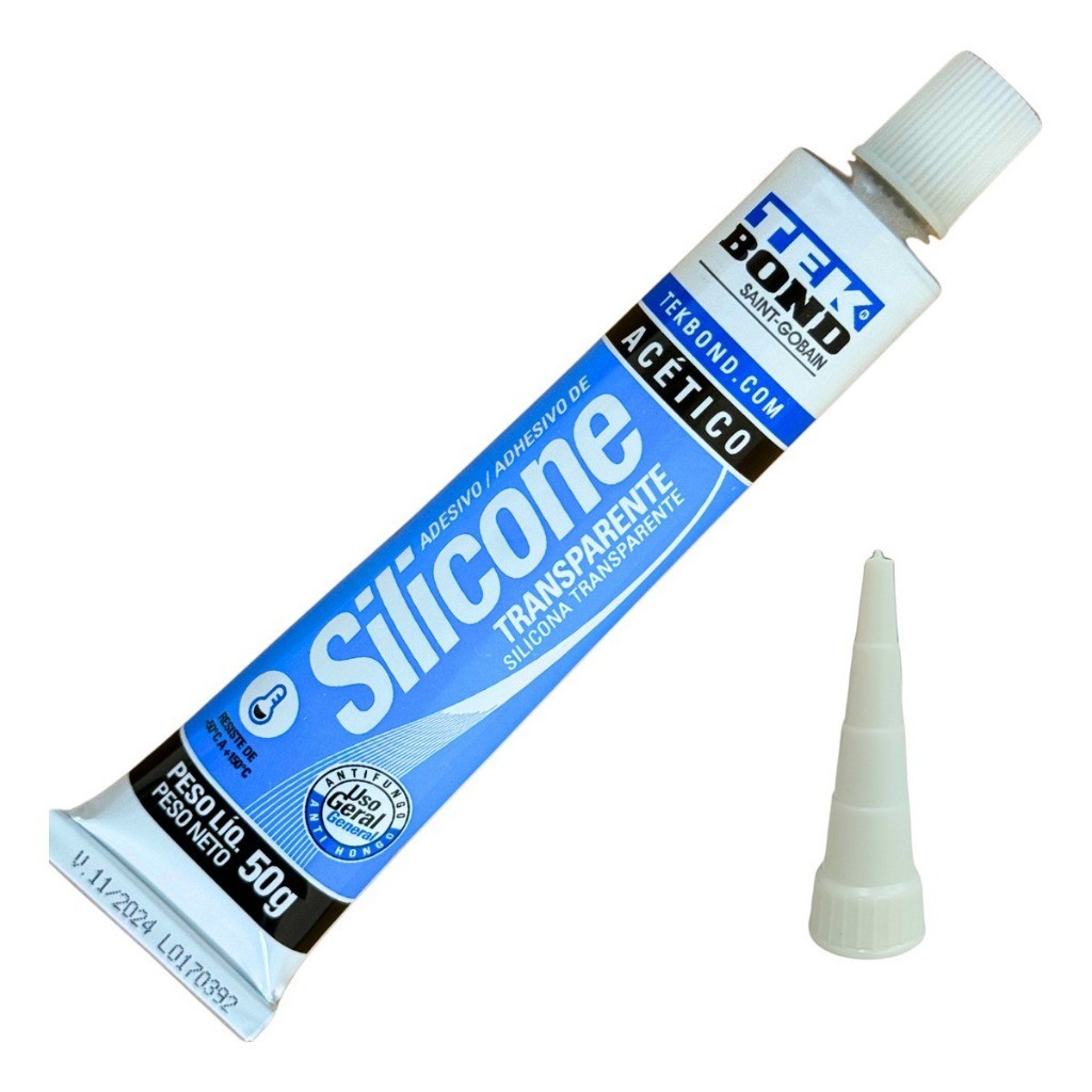 Cola selante Silicone 50g Vedação Banheiro Box Cozinha Transparente blister TEKBOND
