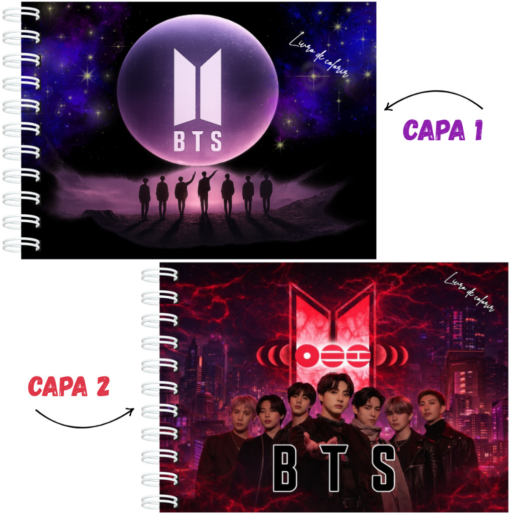 Livro de Colorir Inspirado na Banda BTS Capa Dura 50 Folhas Grossas + Acetato