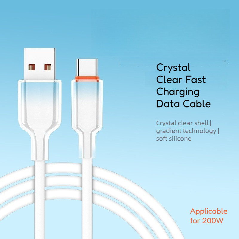 Cabo de dados de borracha macia transparente de cristal de gelo gradiente USB para conector tipo C/Lightning adequado pa