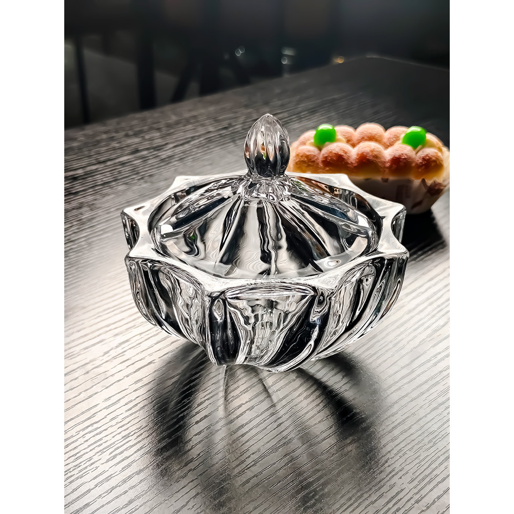 Tigela de vidro cristal jarra de doces prato de frutas pequena sobremesa com tampa açucareiro caixa de armazenamento rec
