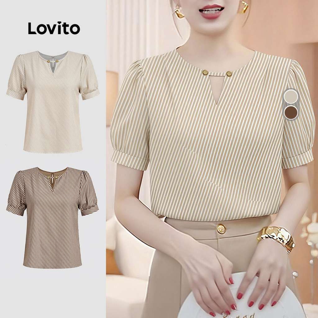 Lovito Blusa Casual com Recortes e Botões Primavera/verão para Mulheres L177ED288