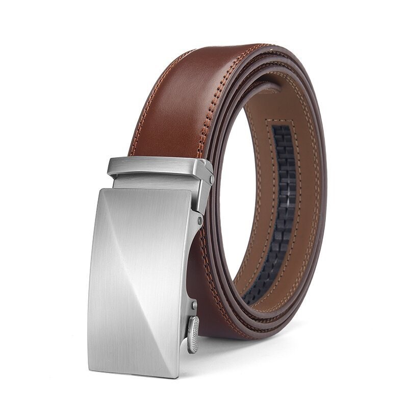 Cinto Masculino de Couro Genuíno para Negócios, Cinto Casual com Fivela de Pino, Cinto Gravado 5.27