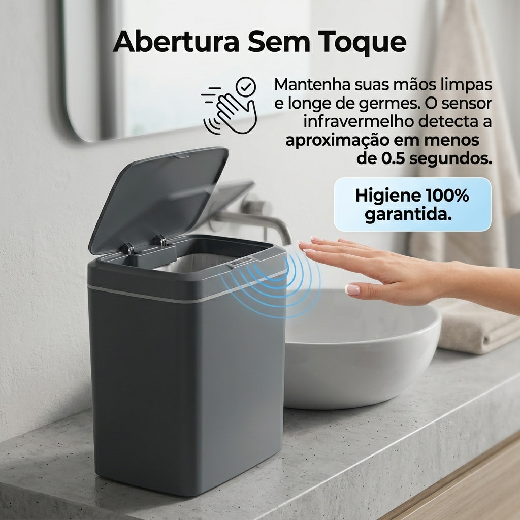 Lixeira Inteligente Automática Com Sensor 15L Para Banheiro Automático Cozinha E Escritório Quarto