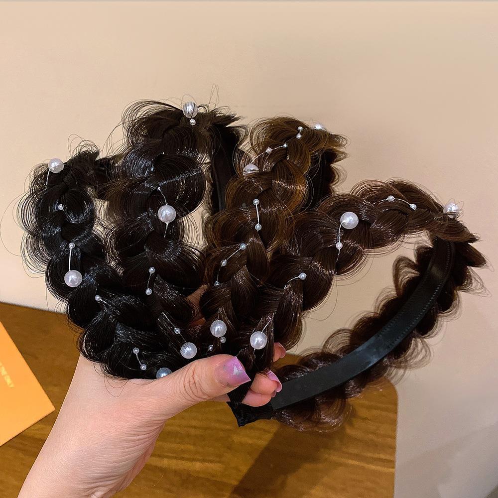 Corrente de pérola mostrando rosto pequeno espinha de peixe trança peruca bandana feminino uma torção trança Hairpin pac