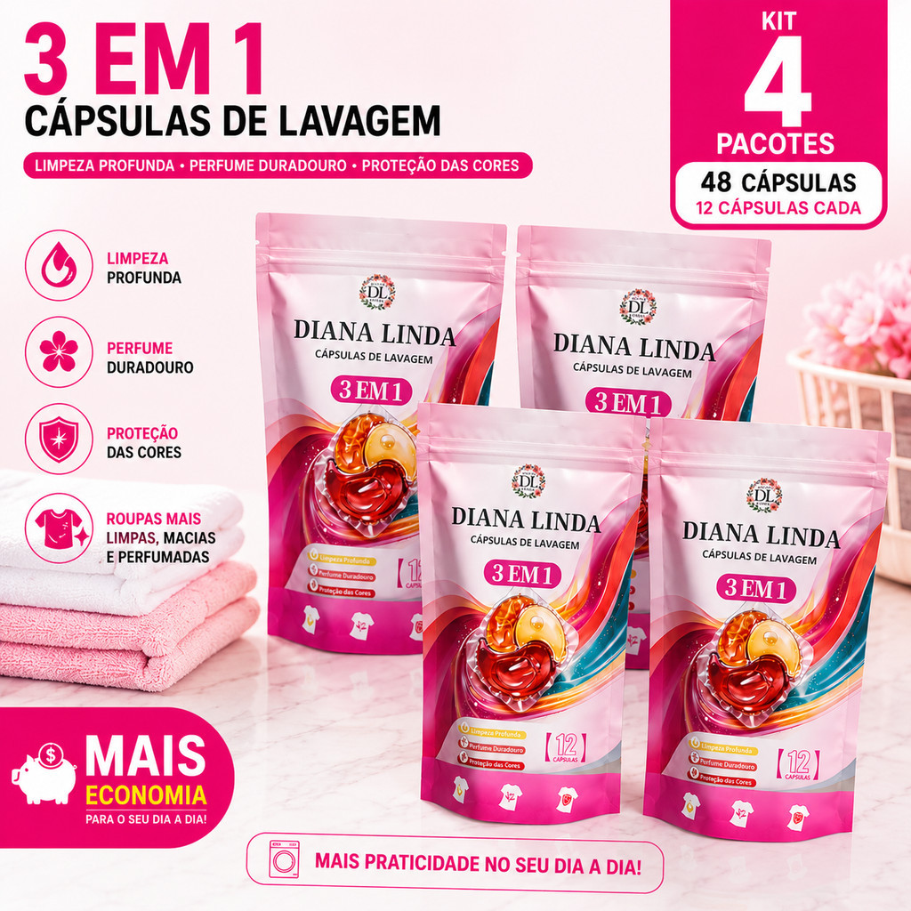 Kit 4 Lava Roupas Cápsulas 3 em 1 Roupa Cheirosa 48 Cápsulas