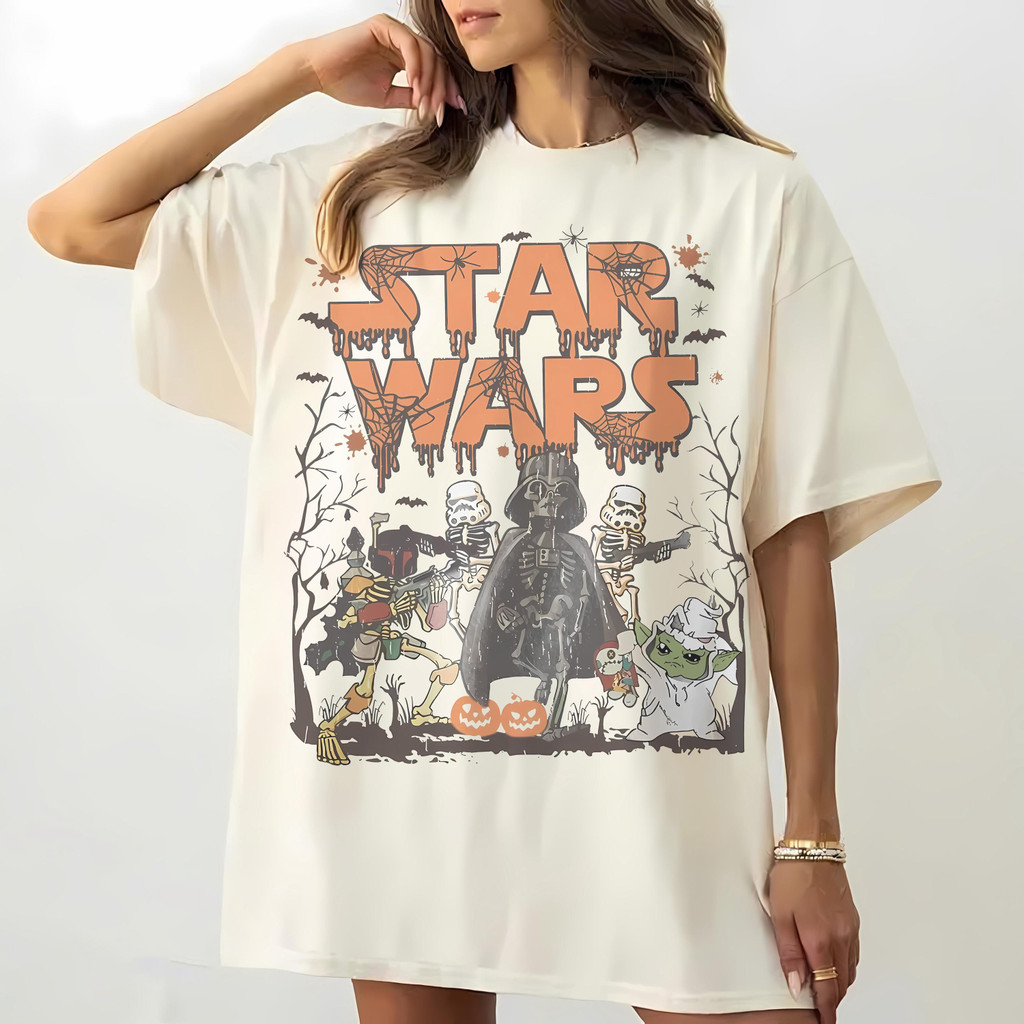 Camiseta Masculina Feminina Estampa Star Wars Halloween Personagens Esqueleto T-shirt Unissex Streetwear