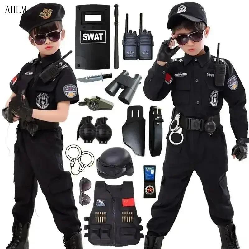 Fantasias de Cosplay de Uniforme Policial Infantil, Camisa, Calças, Chapéu, Vestido, Roupas de Polícia, Halloween, A FOT