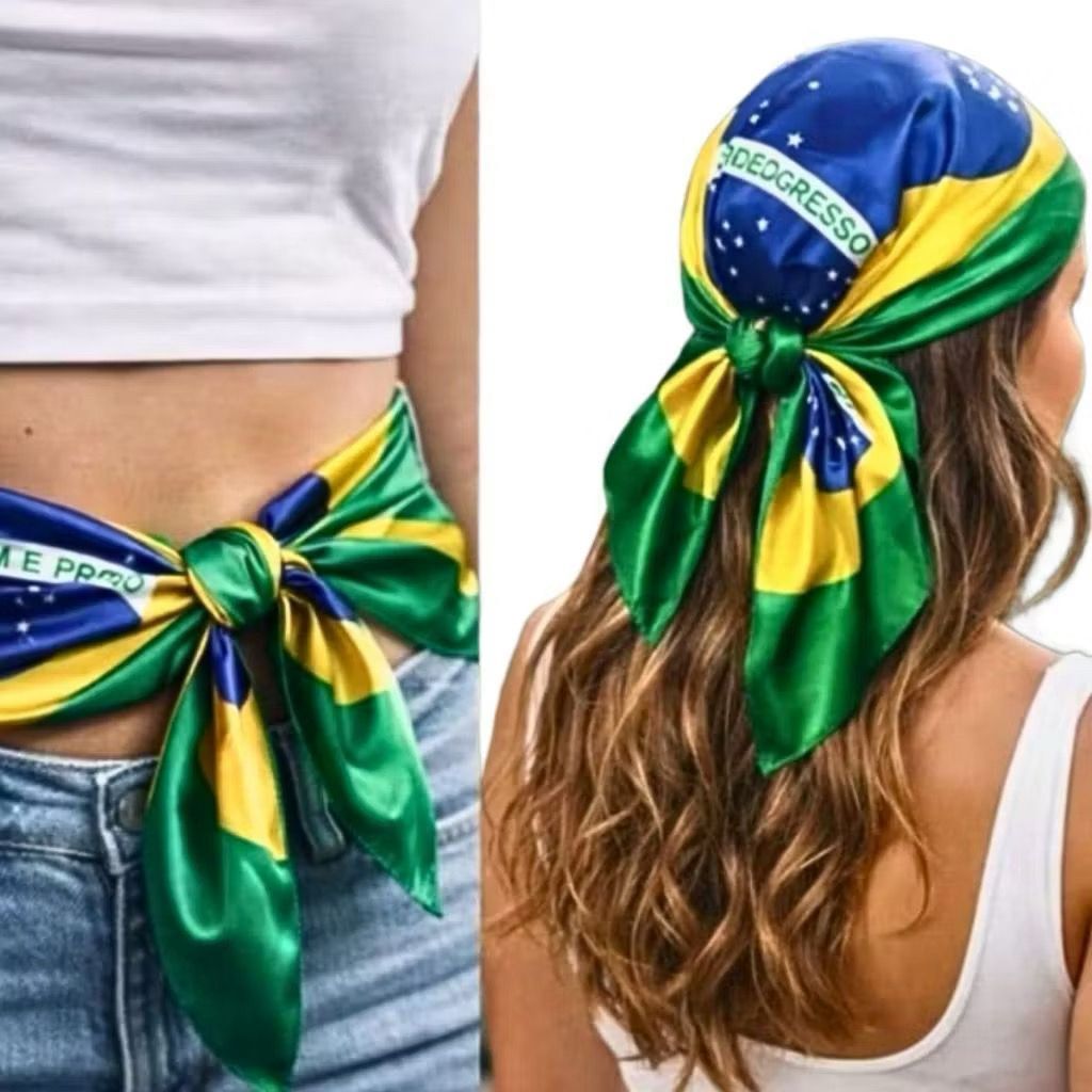 Lenço Bandana  Brasil 50x50 e triangulo 75x50 Cabeça Cabelo Bolsa Cintura Copa