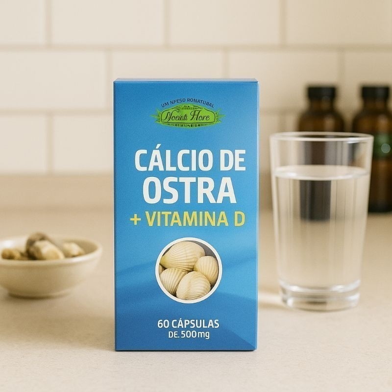 Cálcio de Ostra + Vitamina D – 60 Cápsulas 500mg | Nossa Flora Suplemento