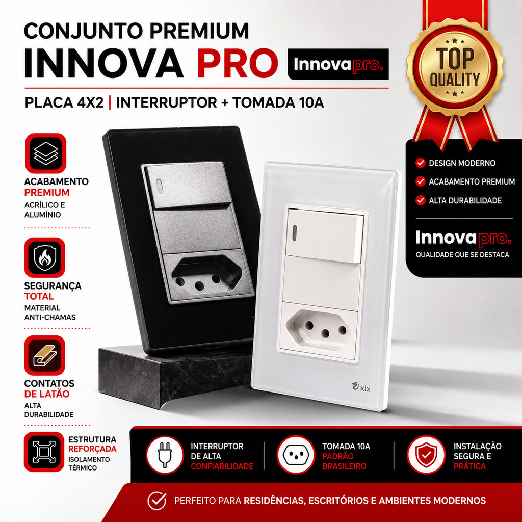 Tomada Modular Acrílico Espelhada Branca Preta 10A Interruptor Unipolar Bipolar Placa Alumínio XLX