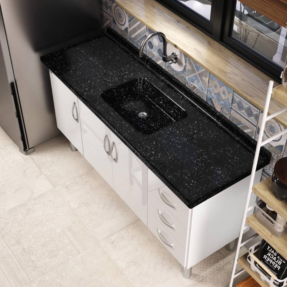 Pia De Cozinha Mármore Sintético 120x55cm Multimóveis CR20479 Preto · foto 2