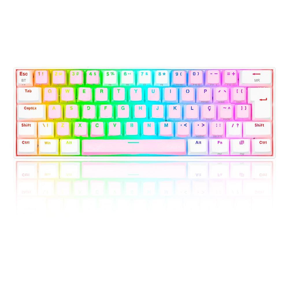 TECLADO MECANICO GAMER DRACONIC PRO RGB WIRELESS SWITCH BROWN REDRAGON K530PW-RGB-PRO ROSA COM BRANCO