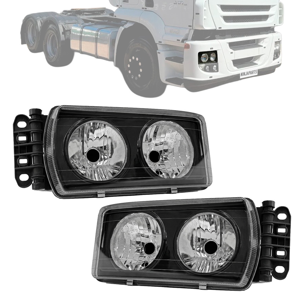 Par Farol Principal Mascara Negra Compatível Iveco Stralis Tector 2006 a 2018 Lado Direito/Esquerdo