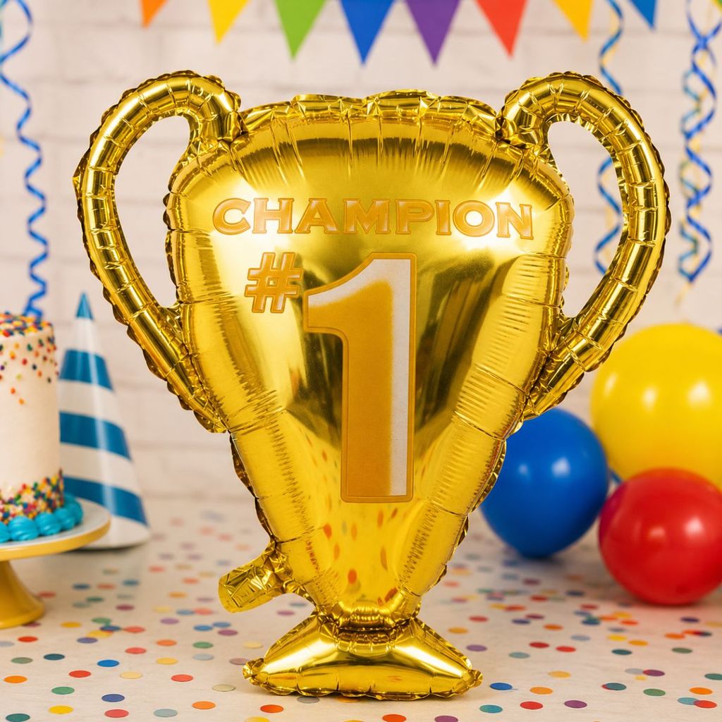 Balão Troféu Champion Número 1 Dourado Metalizado 60 cm para Festas