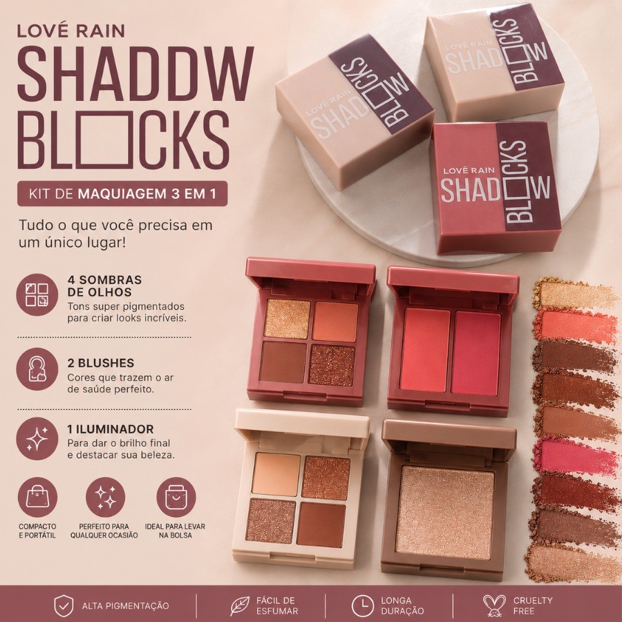 Trio Econômico 3 em 1 Sombra Iluminador Blush Cores Tendência Pratico De Bolsa Maquiagem Completa