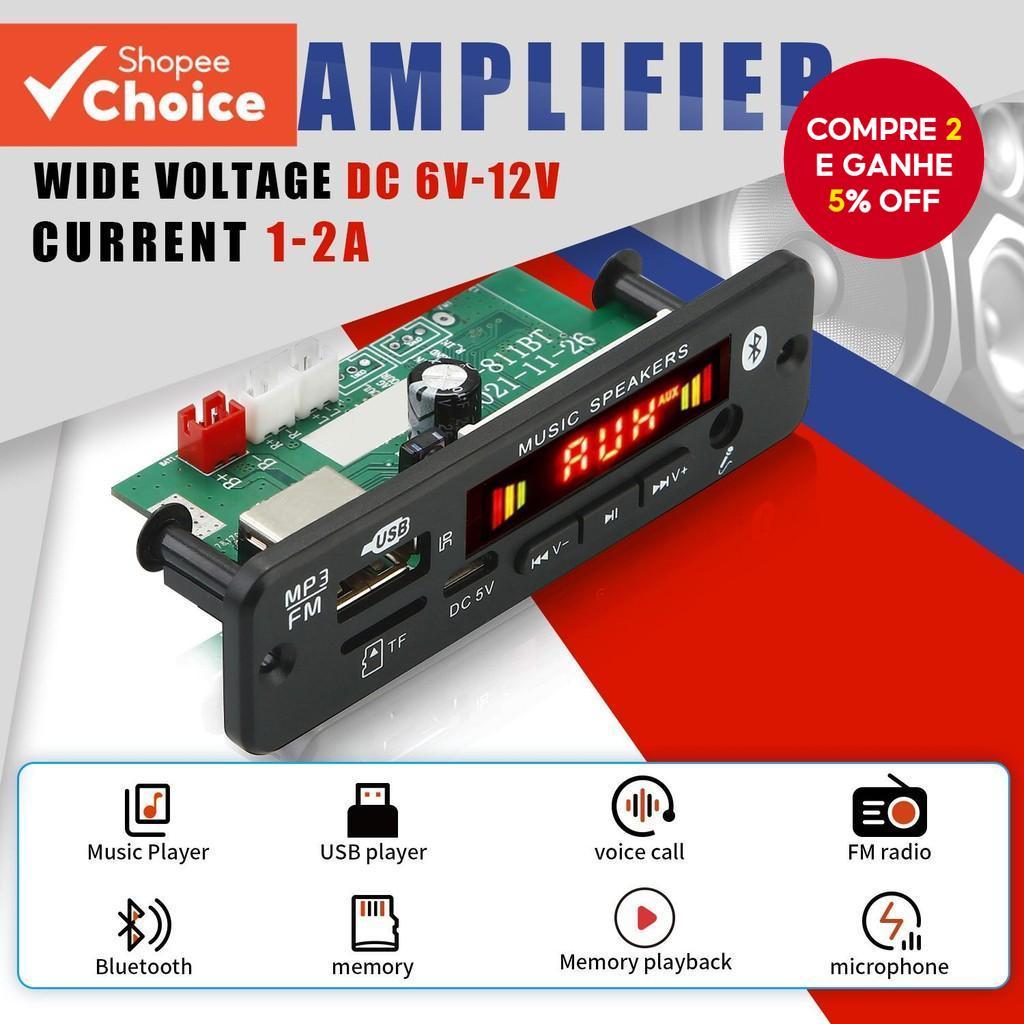 Placa Decodificadora MP3 Amplificadora 40W DC 12V 18V Bluetooth 5.0 Car FM Rádio