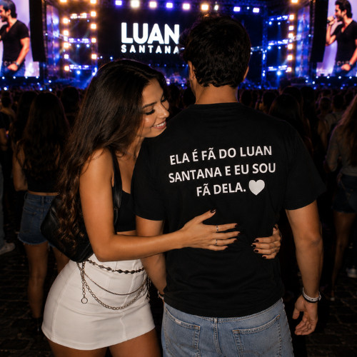 Camiseta Ela É Fã do Luan Santana e Eu Sou Fã Dela Unissex 100% Algodão Premium Casal Show Registro Histórico