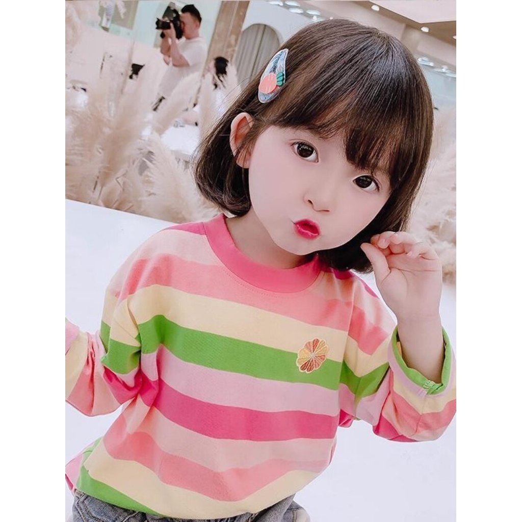 Meninas camisetas de manga comprida novo estilo crianças outono topos versão coreana 1-7 anos de idade meninos meninas b