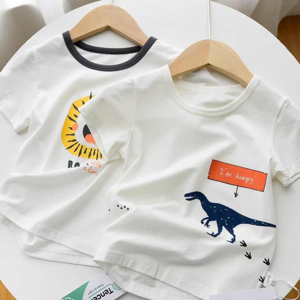 Limpar estoque Lycra algodão camiseta meninos meninas em torno do pescoço fino dos desenhos animados crianças topos médi
