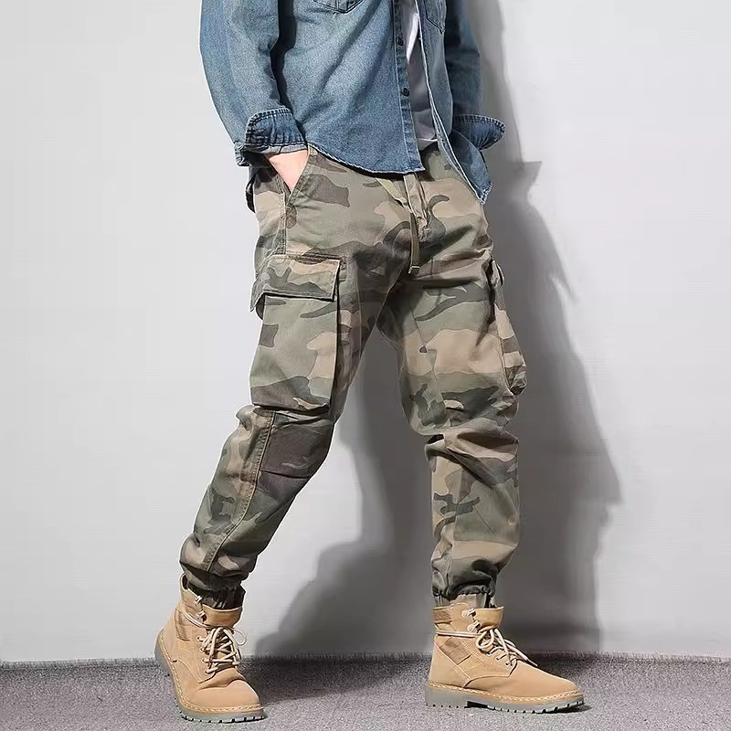 Macacão masculino com vários bolsos, primavera outono, Shawn Yue, camuflagem solta, Leggings com punho, calças compridas