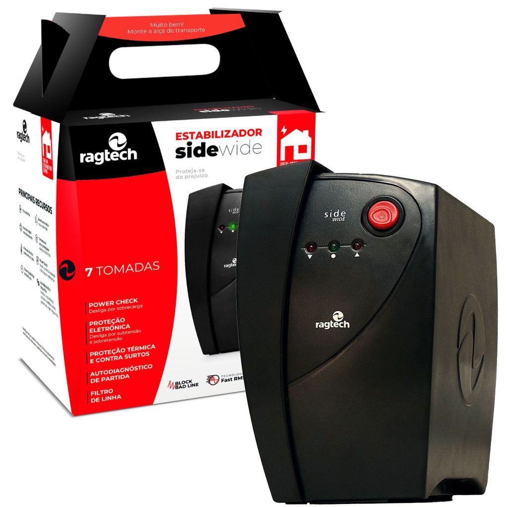 Estabilizador Ragtech Side Wide 1000VA, SWE 1000, 7 Tomadas, Entrada Bivolt, Saida 115V - 20SWE5393