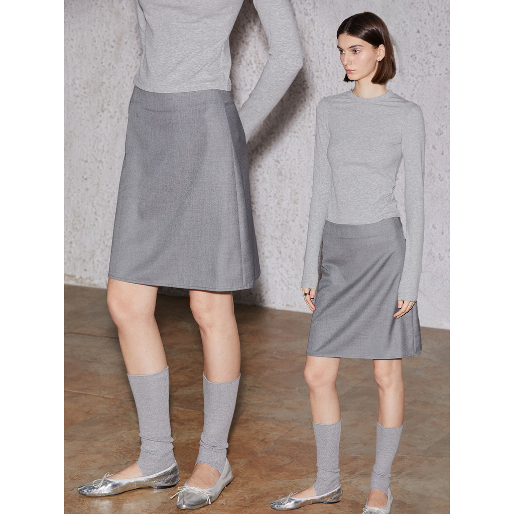 {Sovig} Mistura de lã/90 estilo minimalista Micro linha A cinza série Paris cinza terno saia feminina