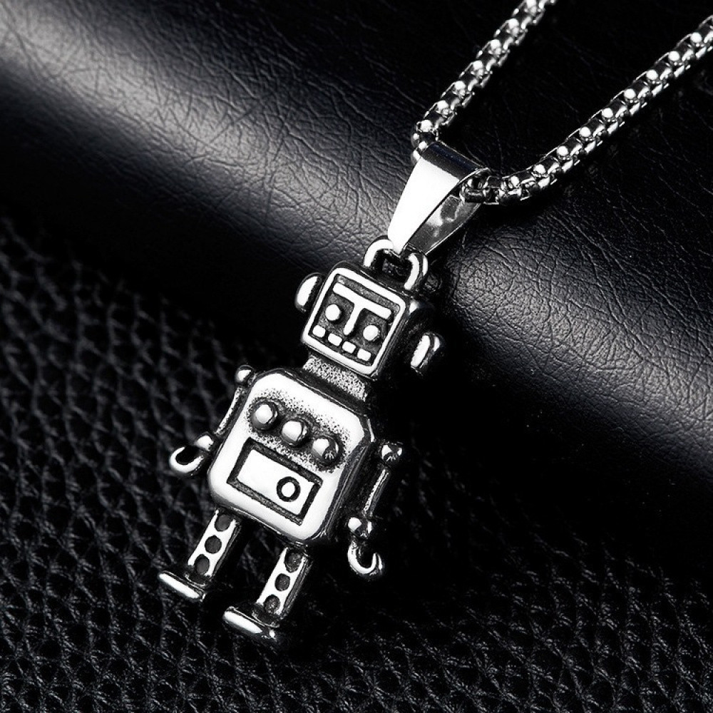 Moda estilo coreano na moda Retro prata angustiado robô pingente titânio aço colar acessórios unissex mesmo estilo Punk