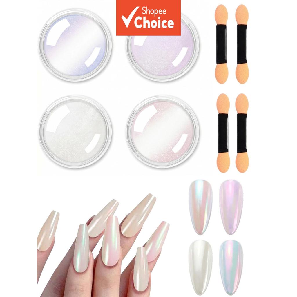 Pó cromado de Aurora iridescente, glitter sereia para arte de unhas em salão DIY