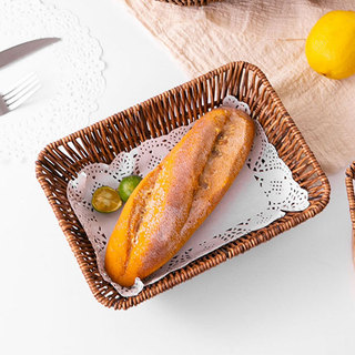 Imitação de Rattan cesta de pão chá da tarde lanche cesta de pão cesta redonda lanche cesta de café da manhã cozido no v