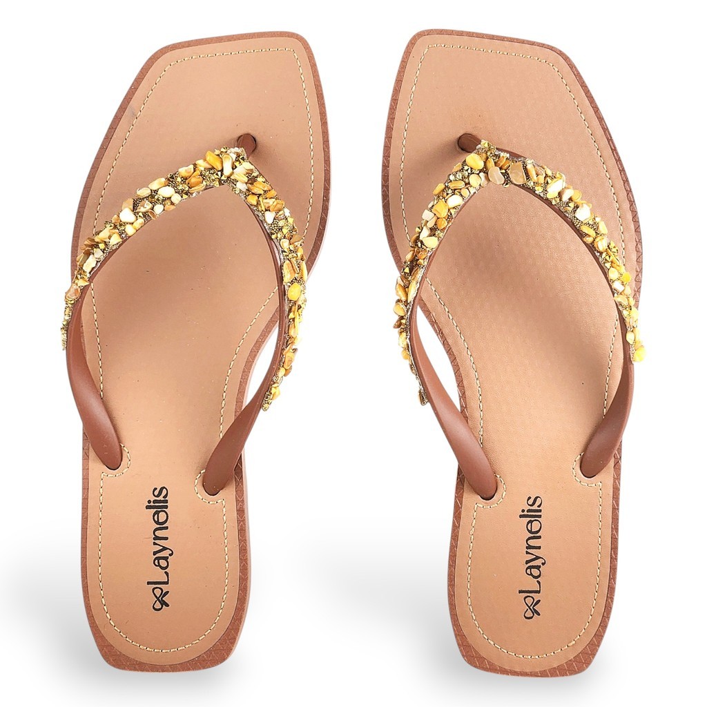 Chinelo Feminino Laynolis Pedraria Confortável Antiderrapante Praia Oferta