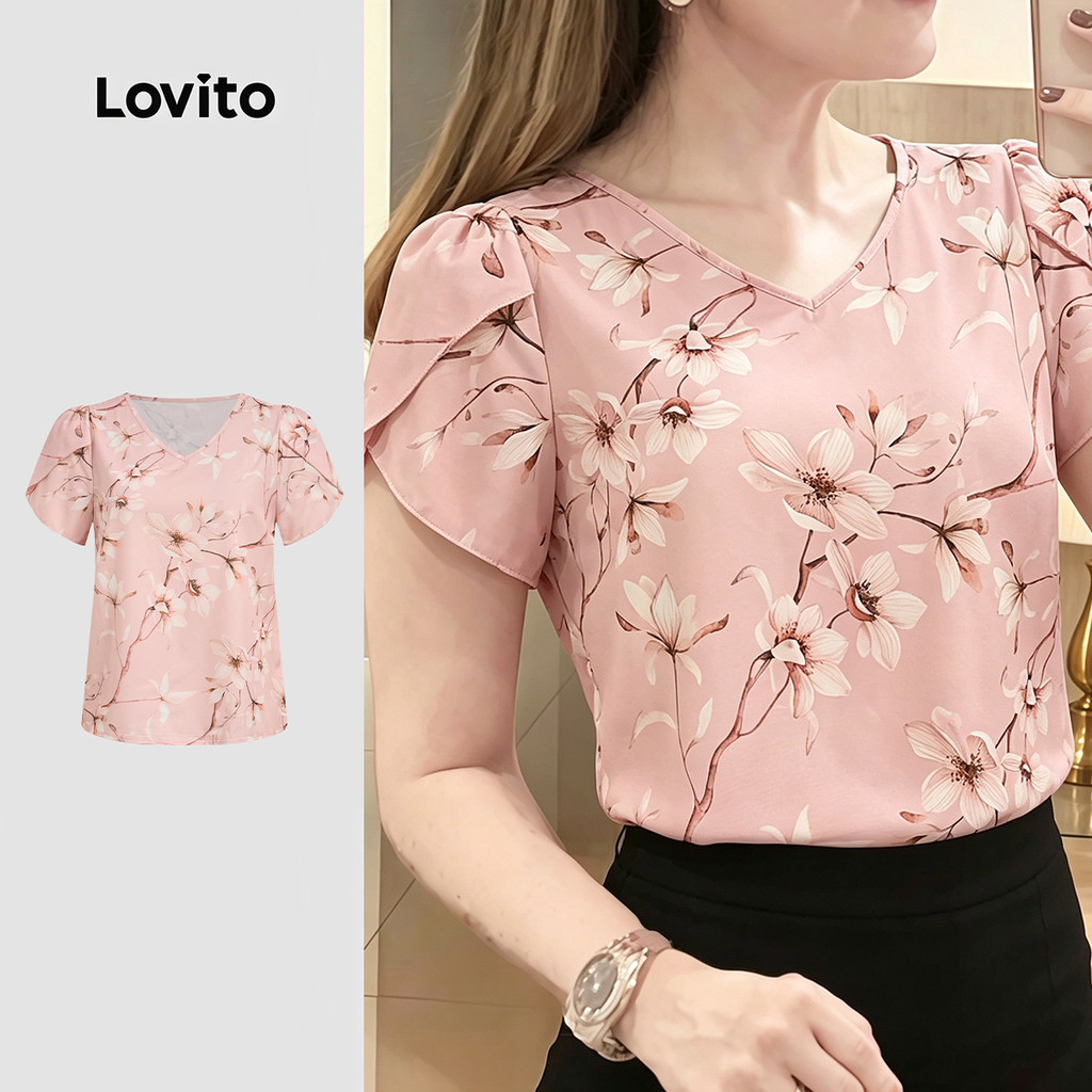 Lovito Casual Blusa Rosa para a Primavera/verão Blusa feminina LK5ED195