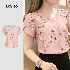 Lovito Casual Blusa Rosa para a Primavera/verão Blusa feminina LK5ED195