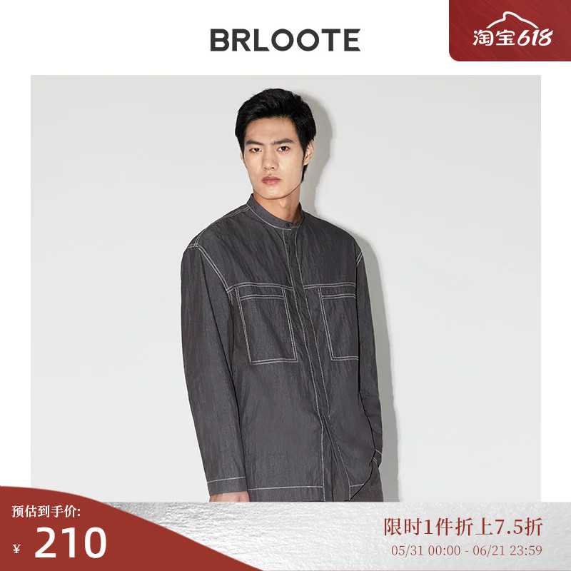 BRLOOTE/BLOOTE Camisa leve masculina moda contraste cor linha textura em torno do pescoço camisa de manga comprida vesti