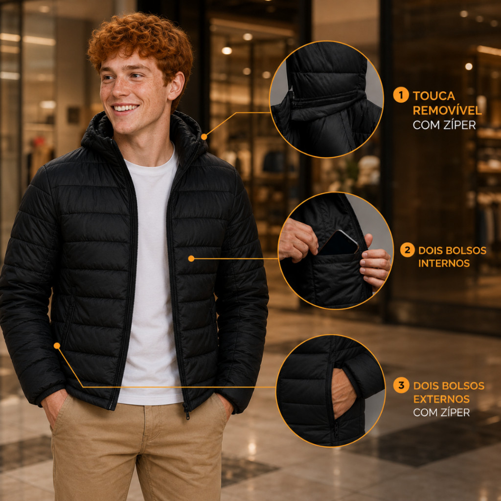 Jaqueta Bobojaco Masculino Corta Vento Capuz Removível