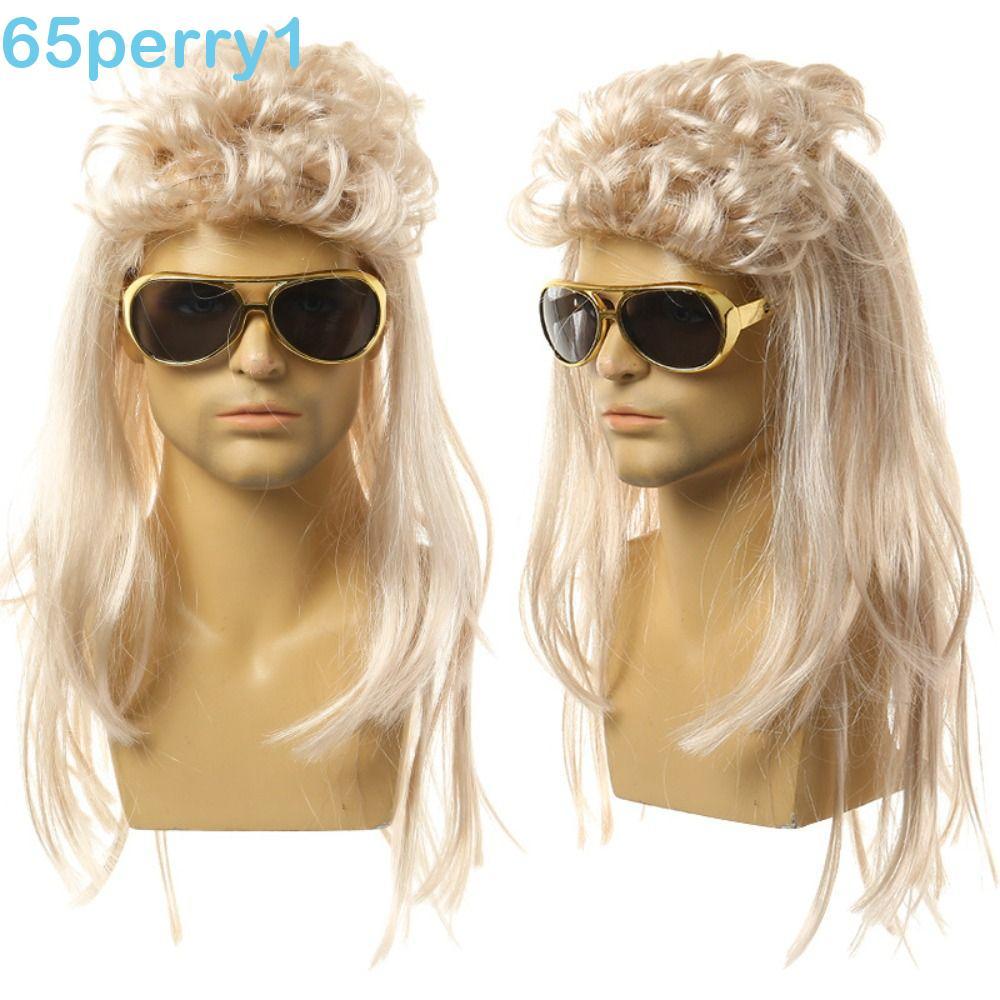 PERRY1 Masculino Cabelo Encaracolado Halloween Fofo Disco Acessórios De Hippie Invisível Retro Peruca Cosplay