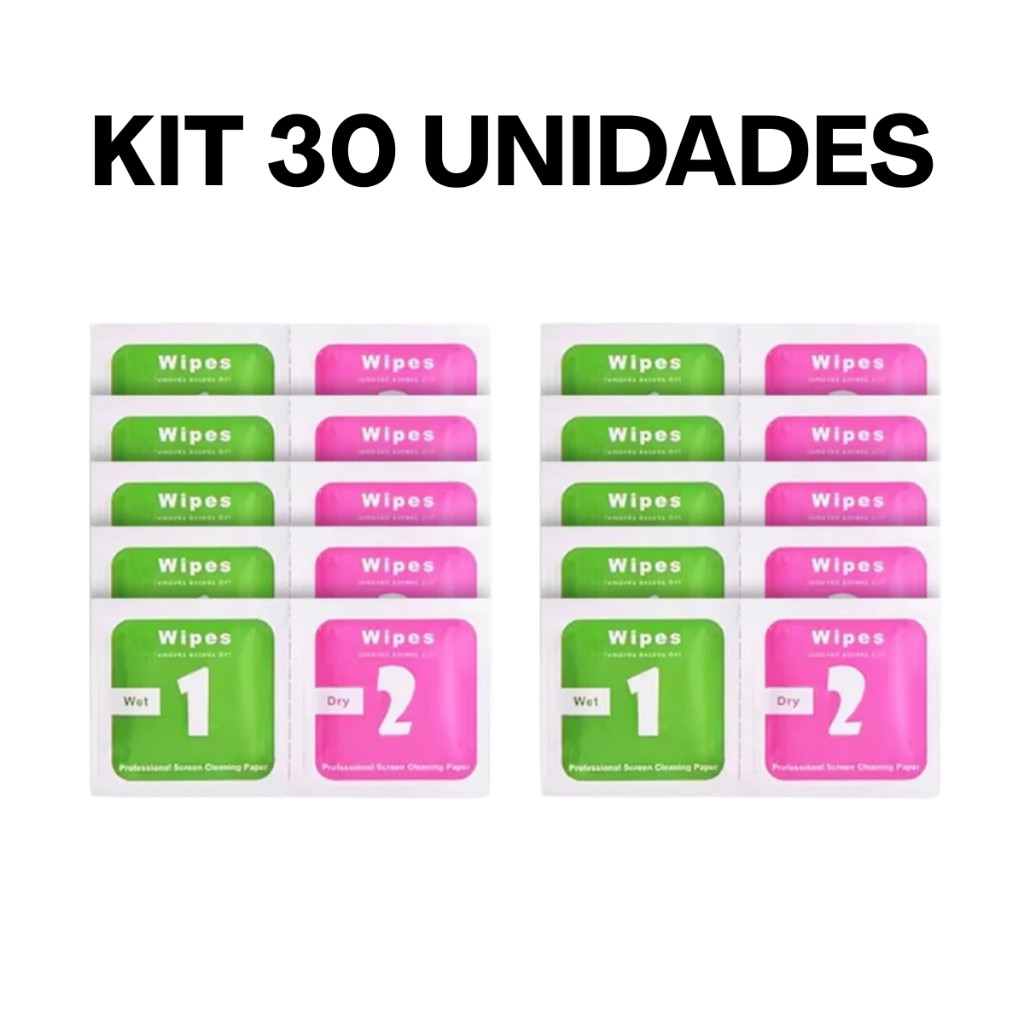 Kit 30 Limpa Tela Para Instalação De Película Lente Limpador Pano Seco e Com Álcool