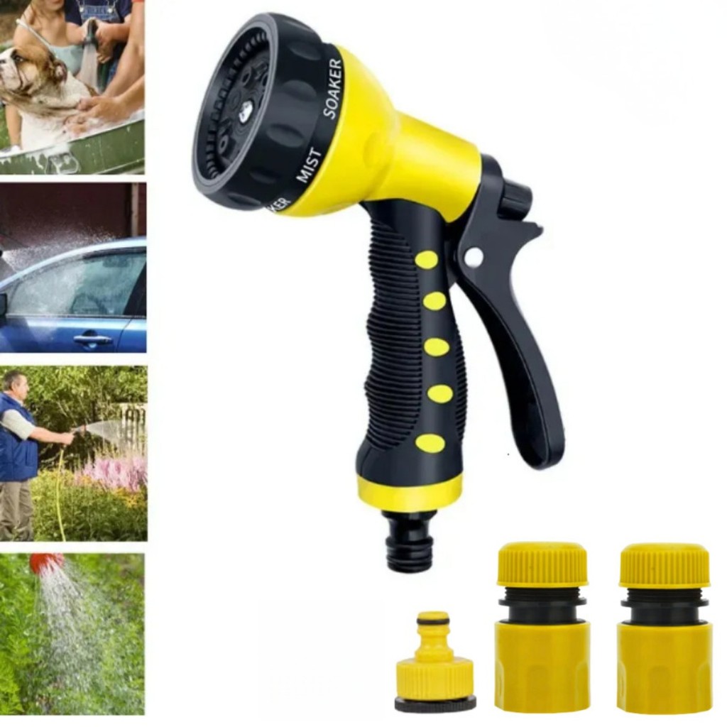 Kit Esguicho Pistola 7 Jatos Para Mangueira Com Engate Rápido Jardim Lavagem Carro Pet